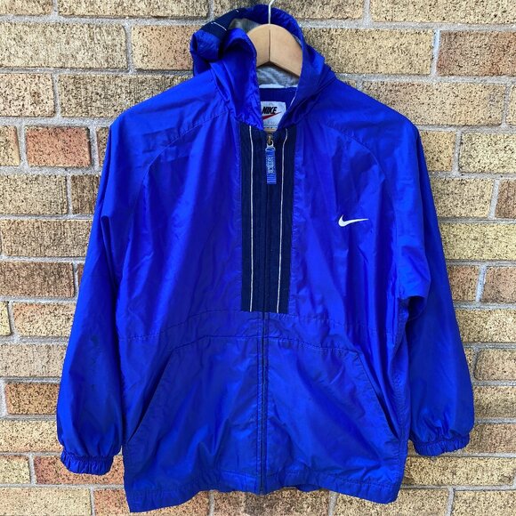Vintage 90s Nike White Tab Windbreaker Jacket Large Blue - Picture 1 of 8